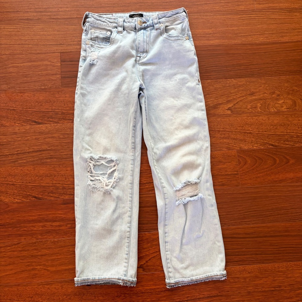 True Religion Sarah High Rise Straight Distressed Jeans Light Wash Size 27